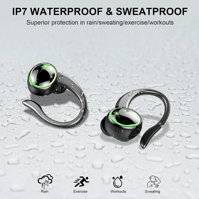 Alt view image 6 of 7 - 2026 Wireless Earbuds, Bluetooth 5.4 Headphones Sports, 50 Playback Over-Ear buds with 4 ENC Noise Cancelling Mics Deep Bass Fitness Earphones Gym Running Workout, IP7 Headset with Earhook LED Display