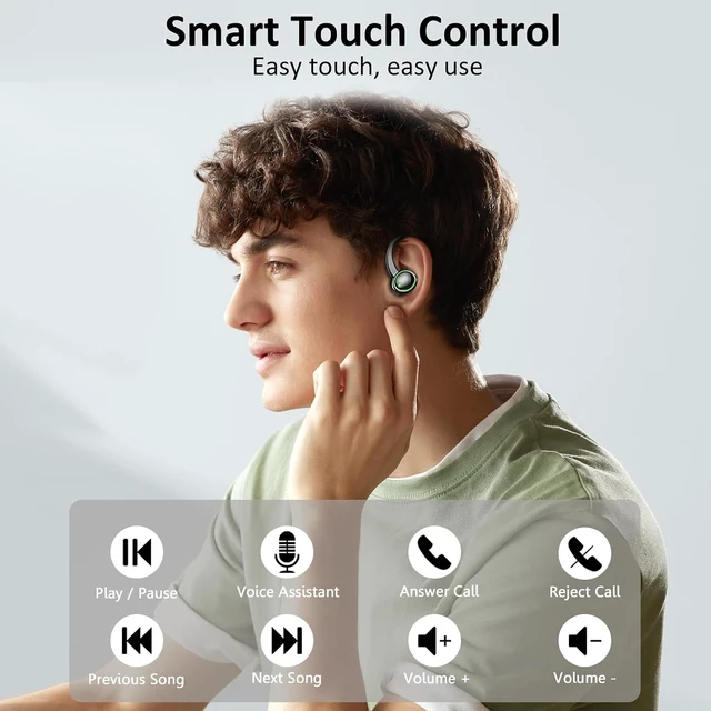 Alt view image 7 of 7 - 2026 Wireless Earbuds, Bluetooth 5.4 Headphones Sports, 50 Playback Over-Ear buds with 4 ENC Noise Cancelling Mics Deep Bass Fitness Earphones Gym Running Workout, IP7 Headset with Earhook LED Display
