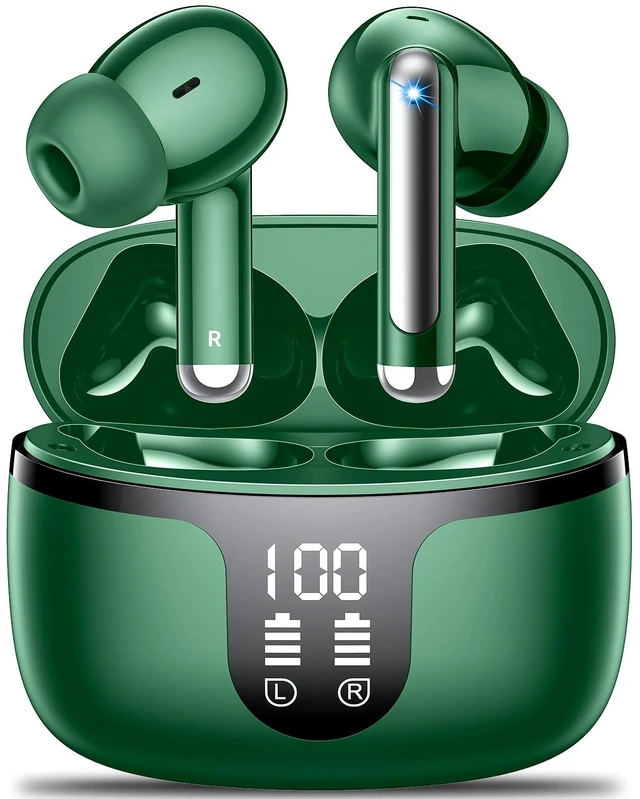 Main image of Wireless Earbuds, Bluetooth 5.4 ear buds with 4 ENC Noise Cancelling Mics, Bluetooth Earbuds with 48H Playtime, IPX7 Waterproof Workout earbuds, Green headphones HiFi Sound LED Display for iOS Android
