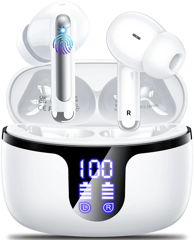 Main image of Wireless Earbuds, Bluetooth 5.4 ear buds with 4 ENC Noise Cancelling Mics, Bluetooth Earbuds with 48H Playtime, IPX7 Waterproof Workout earbuds, White headphones HiFi Sound LED Display for iOS Android