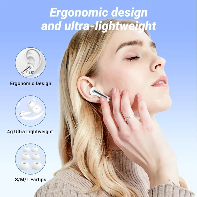 Alt view image 5 of 7 - Wireless Earbuds, Bluetooth 5.4 ear buds with 4 ENC Noise Cancelling Mics, Bluetooth Earbuds with 48H Playtime, IPX7 Waterproof Workout earbuds, White headphones HiFi Sound LED Display for iOS Android