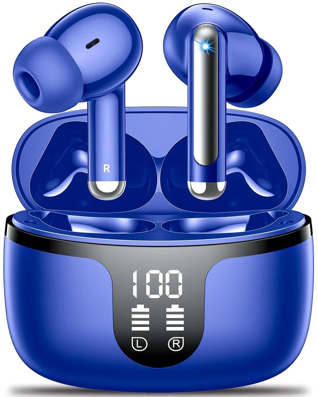 Main image of Wireless Earbuds, Bluetooth 5.4 ear buds with 4 ENC Noise Cancelling Mics, Bluetooth Earbuds with 48H Playtime, IPX7 Waterproof Workout earbuds, Blue headphones HiFi Sound LED Display for iOS Android