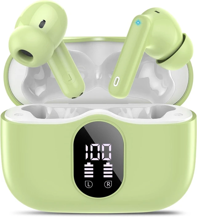 Main image of Wireless Earbuds, 2026 Bluetooth 5.4 Headphones Bass Stereo, Grass Green | Ear Buds with Noise Cancelling Mic LED Display in Ear Earphones IP7 Waterproof 36H Bluetooth Earbuds for Phones/Sport/Laptop