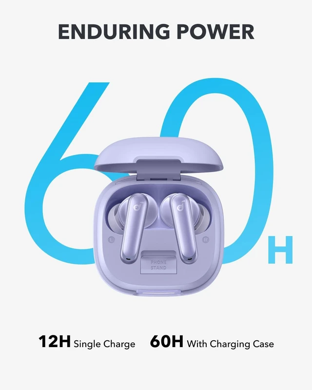 Alt view image 4 of 7 - P40i by Anker Noise Cancelling Earbuds with Adaptive ANC Heavy Bass, 60H Playtime, 2-in-1 Case and Phone Stand, IPX5, Wireless Charging, Bluetooth 5.3
