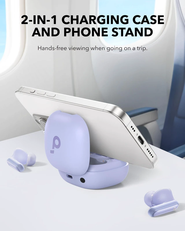 Alt view image 2 of 7 - P40i by Anker Noise Cancelling Earbuds with Adaptive ANC Heavy Bass, 60H Playtime, 2-in-1 Case and Phone Stand, IPX5, Wireless Charging, Bluetooth 5.3