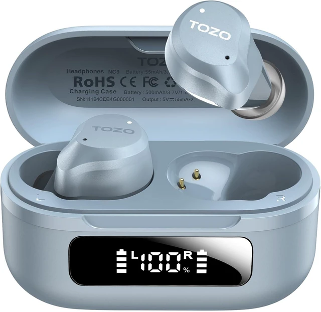 Main image of NC9 Hybrid Active Noise Cancelling Wireless Earbuds, 60H, LED Display | 6 Mic ENC Clear Calls, Deep Bass Sound, IPX8, in Ear Bluetooth 5.3 Headphones,32 EQs via APP,Comfort Fit Ear Buds,Light Blue