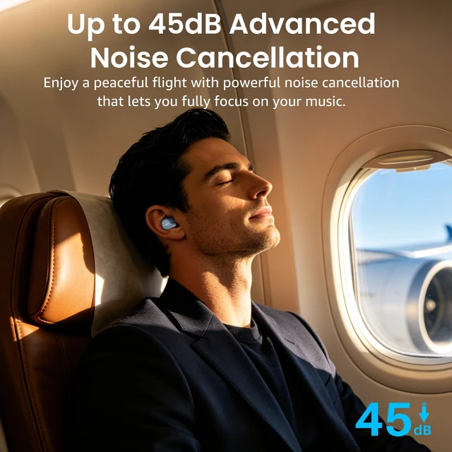 Alt view image 2 of 7 - NC9 Hybrid Active Noise Cancelling Wireless Earbuds, 60H, LED Display | 6 Mic ENC Clear Calls, Deep Bass Sound, IPX8, in Ear Bluetooth 5.3 Headphones,32 EQs via APP,Comfort Fit Ear Buds,Light Blue