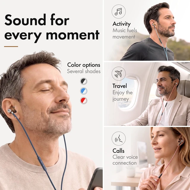 Alt view image 4 of 7 - Symphonized Wooden Aux 3.5mm Jack Wired Earbuds for Laptop, Computer, Phone | HD Inline Microphone, Volume Control, Bubinga Wood, Deep Bass, 3 Ear Tip Sizes, Tangle Free Cord, Protective Case