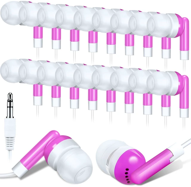 Main image of Konohan 100 Pcs Wired Earbuds Bulk for Classroom 3.5mm Jack,Pink | Soft In Ear Headphones Bulk for School Library Laptop No Mic Earbuds Classroom Students Testing, Individually Wrapped