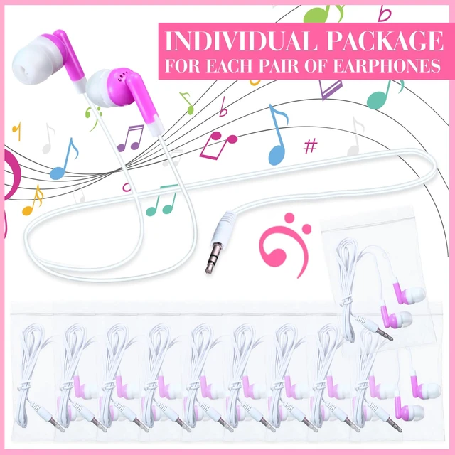 Alt view image 2 of 6 - Konohan 100 Pcs Wired Earbuds Bulk for Classroom 3.5mm Jack,Pink | Soft In Ear Headphones Bulk for School Library Laptop No Mic Earbuds Classroom Students Testing, Individually Wrapped