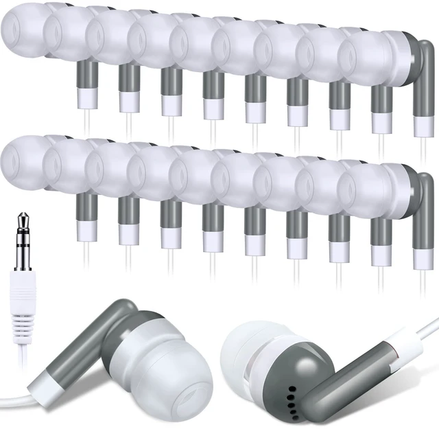 Main image of Konohan 25 Pcs Wired Earbuds Bulk for Classroom 3.5mm Jack,Grey | Soft In Ear Headphones Bulk for School Library Laptop No Mic Earbuds Classroom Students Testing, Individually Wrapped