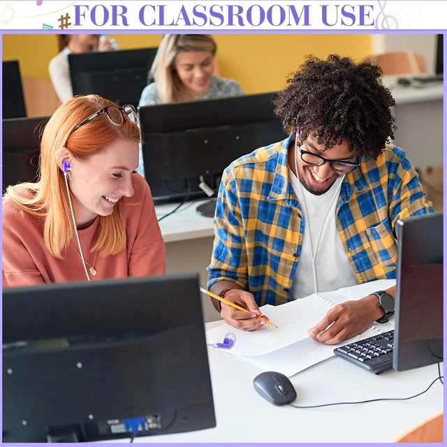 Alt view image 3 of 6 - Konohan 100 Pcs Wired Earbuds Bulk for Classroom 3.5mm Jack,Purple | Soft In Ear Headphones Bulk for School Library Laptop No Mic Earbuds Classroom Students Testing, Individually Wrapped