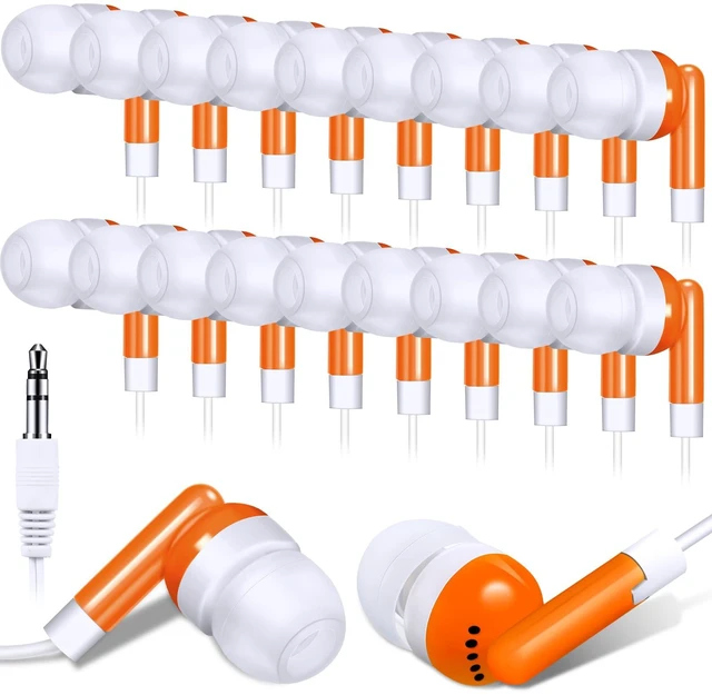 Main image of Konohan 100 Pcs Wired Earbuds Bulk for Classroom 3.5mm Jack,Orange | Soft In Ear Headphones Bulk for School Library Laptop No Mic Earbuds Classroom Students Testing, Individually Wrapped