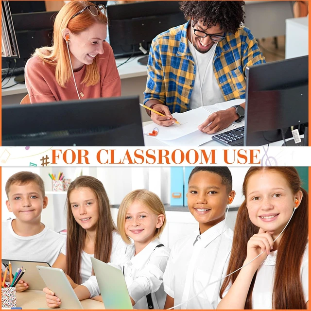 Alt view image 2 of 6 - Konohan 100 Pcs Wired Earbuds Bulk for Classroom 3.5mm Jack,Orange | Soft In Ear Headphones Bulk for School Library Laptop No Mic Earbuds Classroom Students Testing, Individually Wrapped