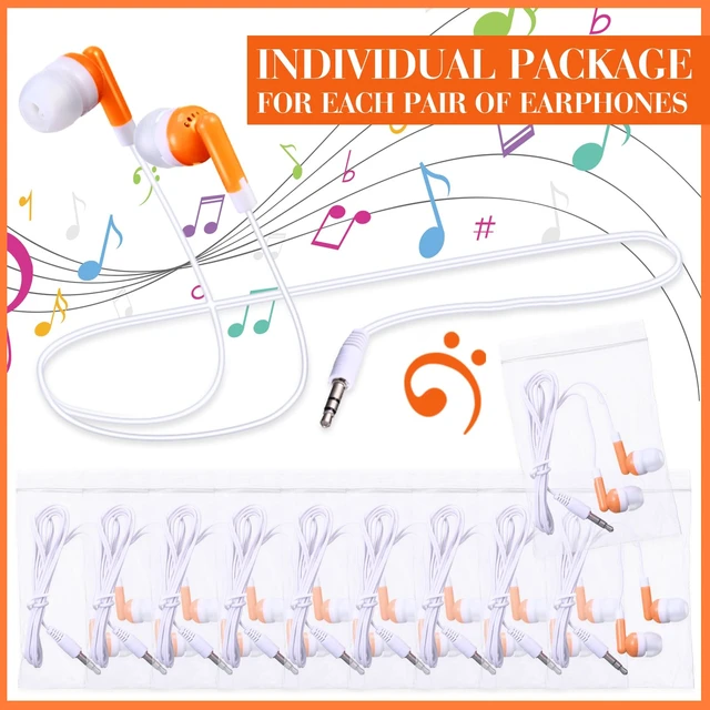 Alt view image 4 of 6 - Konohan 100 Pcs Wired Earbuds Bulk for Classroom 3.5mm Jack,Orange | Soft In Ear Headphones Bulk for School Library Laptop No Mic Earbuds Classroom Students Testing, Individually Wrapped