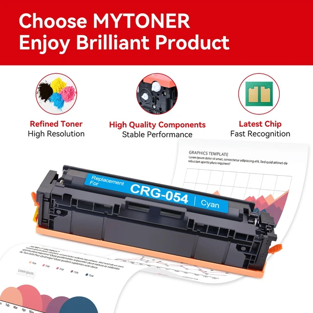 Alt view image 2 of 7 - MYTONER 054 Toner Cartridge Set for MF644Cdw MF642Cdw LBP622Cdw MF641Cw | With Chip, High Yield, Replacement for Canon 054H CRG-054, Compatible with Color imageCLASS MF640C LBP620C Printer, 4 Pack