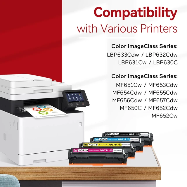 Alt view image 4 of 7 - Valinkso Compatible 067H 067 Toner Cartridge Set MF656Cdw MF654Cdw | Replacement for Canon 067H Compatible for Color ImageClass LBP632Cdw MF653Cdw LBP633Cdw MF650C LBP630C MF652Cw Printer 4 Pack