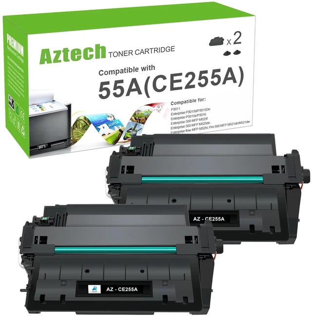 Main image of CE255A 55A Black Toner Cartridge for HP 55X CE255X P3015 M521dn 2 Pack | Compatible for HP 55A CE255A LaserJet P3015 for P3011 P3015d P3015x P3015dn P3016 Pro 500 MFP M521dn M521dw M521 Printer