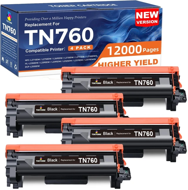 Main image of TN760 Toner Compatible Replacement for Brother TN760 TN-760 TN730 TN-730 | Compatible for MFC-L2710DW DCP-L2550DW MFC-L2750DW HL-L2395DW HL-L2350DW HL-L2370DW HL-L2390DW Printer Black (4 Pack)