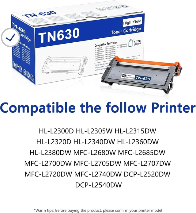 Alt view image 2 of 7 - TN630 Toner Cartridge Replacement for Brother TN-630 Toner Cartridge Black | High Yield Work with HL-L2300D HL-L2380DW HL-L2320D DCP-L2540DW MFC-L2700DW MFC-L2685DW 2 Pack