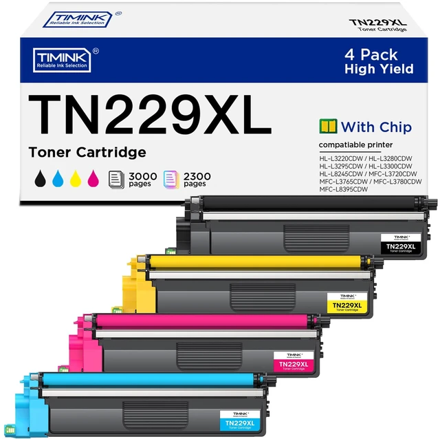 Main image of Compatible TN229XL Toner Cartridge Replacement for Brother TN229XL TN229 | Work With Brother MFC-L3780CDW MFC-L3720CDW HL-3280CDW HL-L3300CDW Printers High Yield 3,000 pages Black/2,300 pages Color