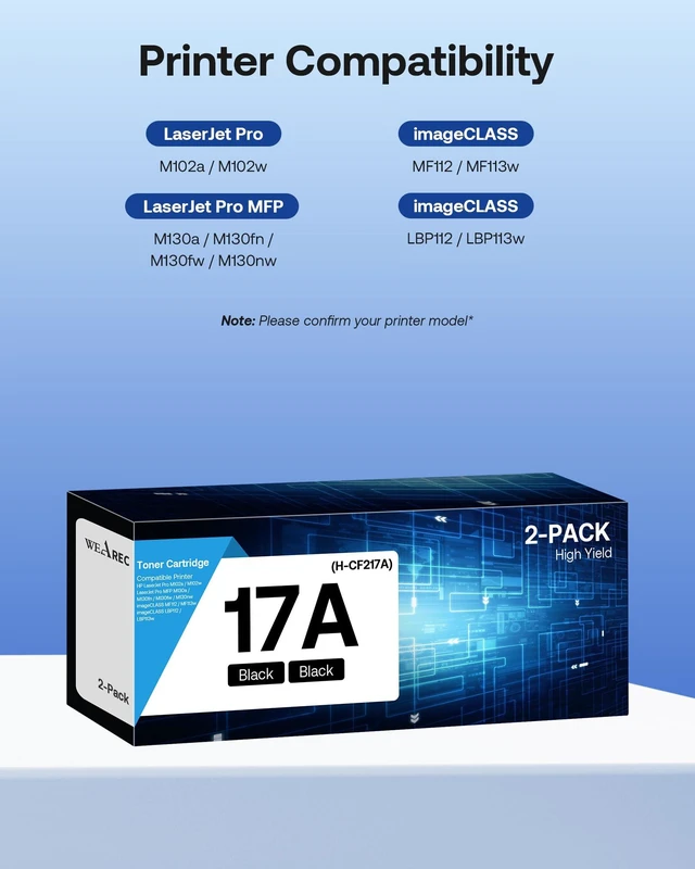 Alt view image 2 of 6 - WEAREC Compatible Toner Cartridge Replacement for HP 17A CF217A with LaserJet Pro MFP M130a M130fn M130fw M130nw LaserJet Pro M102a M102w(Black, 2-Pack)