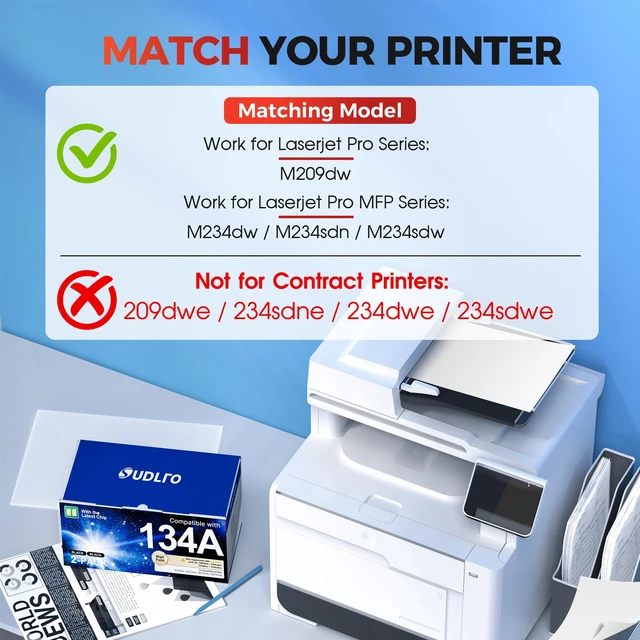 Alt view image 2 of 7 - 134A Black Toner Cartridge 2-Pack Replacement for HP 134A 134X (with Chip) | W1340A W1340X 134A Toner Compatible with HP LaserJet M209dw Laser Printer MFP M234dw M234sdw M234sdn Printer Cartridge