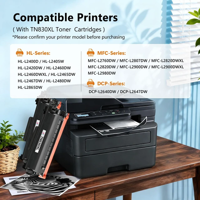 Alt view image 2 of 7 - TN830XL Toner Cartridge Replacement for Brother TN830-XL TN-830 TN830 | Toner Work with HL-L2460DW DCP-L2640DW HL-L2480DW HL-L2400D HL-L2405W MFC-L2820DW Printers (2 Black)