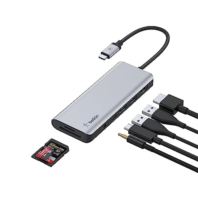 Alt view image 4 of 7 - Belkin USB-C Hub, 7-in-1 MultiPort Docking Station for MacBook & Windows - 85W USB-C Power Delivery 3.0, 4K HDMI 1.4, 2x USB-A 3.0, SD 3.0, Micro SD 3.0, & 3.5mm Audio Jack