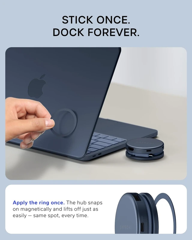 Alt view image 7 of 7 - Satechi OntheGo 5-in-1 USB-C Hub, 4K/60Hz HDMI, SD Card Reader, Indigo | USB hub, 60W PD pass-through charging, SD card reader, 5 Gbps Type-A/Type-C data, magnetic mount, for MacBook Neo/Air/Pro