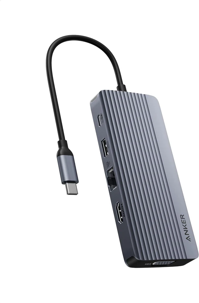 Main image of Anker USB-C Hub, 10-in-1 USB-C Hub, Dual-Display with 4K HDMI and 1080p VGA | 85W Max PD, 1 5Gbps USB-C and 3 5Gbps USB-A Data Ports, SD/TF Card Reader, 1 Gbps Ethernet, for Dell XPS, Vostro and More
