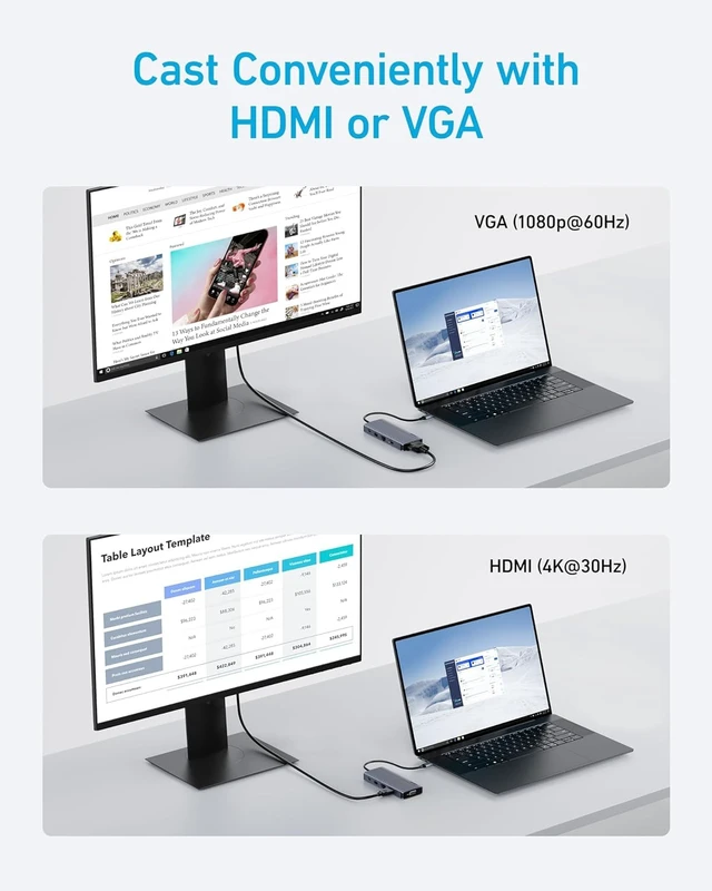 Alt view image 3 of 7 - Anker USB-C Hub, 10-in-1 USB-C Hub, Dual-Display with 4K HDMI and 1080p VGA | 85W Max PD, 1 5Gbps USB-C and 3 5Gbps USB-A Data Ports, SD/TF Card Reader, 1 Gbps Ethernet, for Dell XPS, Vostro and More