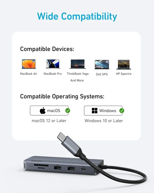 Alt view image 6 of 7 - Anker USB-C Hub, 10-in-1 USB-C Hub, Dual-Display with 4K HDMI and 1080p VGA | 85W Max PD, 1 5Gbps USB-C and 3 5Gbps USB-A Data Ports, SD/TF Card Reader, 1 Gbps Ethernet, for Dell XPS, Vostro and More