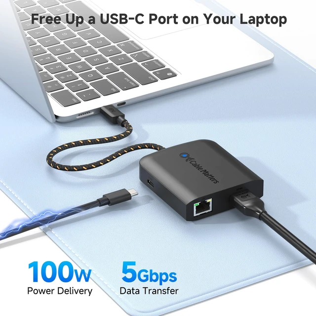 Alt view image 5 of 6 - Cable Matters USB C Hub HDMI 2.1, 8K Video, Gigabit Ethernet | 8K@30Hz / 4K@120Hz, 100W Charging, 5Gbps Data Transfer, Max 4K@60Hz on macOS, Compatible with Thunderbolt 4/5