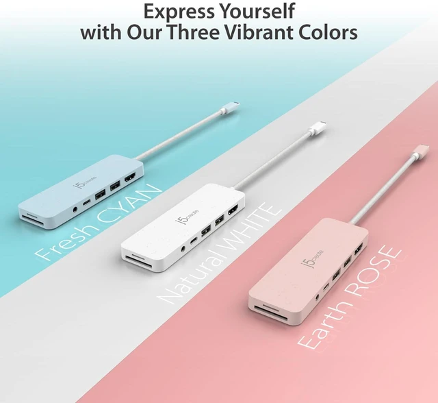 Alt view image 7 of 7 - j5create USB-C Multi-Port Hub with Power Delivery with 4K HDMI/2 USB-A | PD 100W Charging SD&Micro SD/3.5mm Audio | for MacBook Pro&Air/iPad Pro/iMac/Surface/XPS/Thinkpad/Galaxy/and More(JCD373EW)