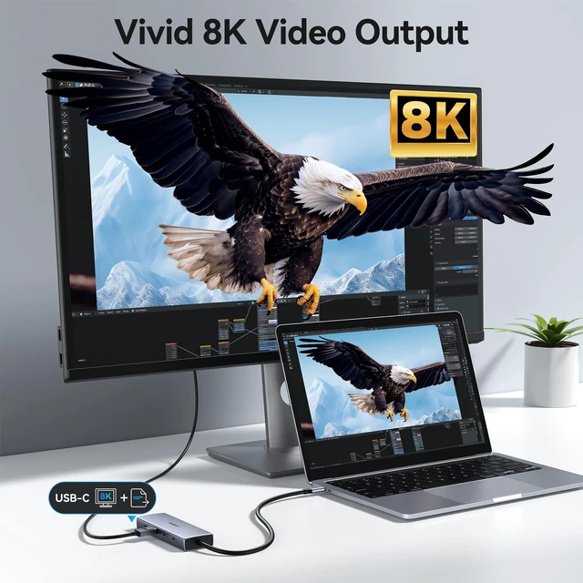 Alt view image 5 of 7 - 10Gbps USB C Hub, 5 Port USB C Splitter with 8K@30Hz USB-C Display Output | 2 USB-C Video Ports for Dual Monitor, 10Gbps USB-C Data and PD 100W Charging, USB C Adapter for Laptops and Type C Devices