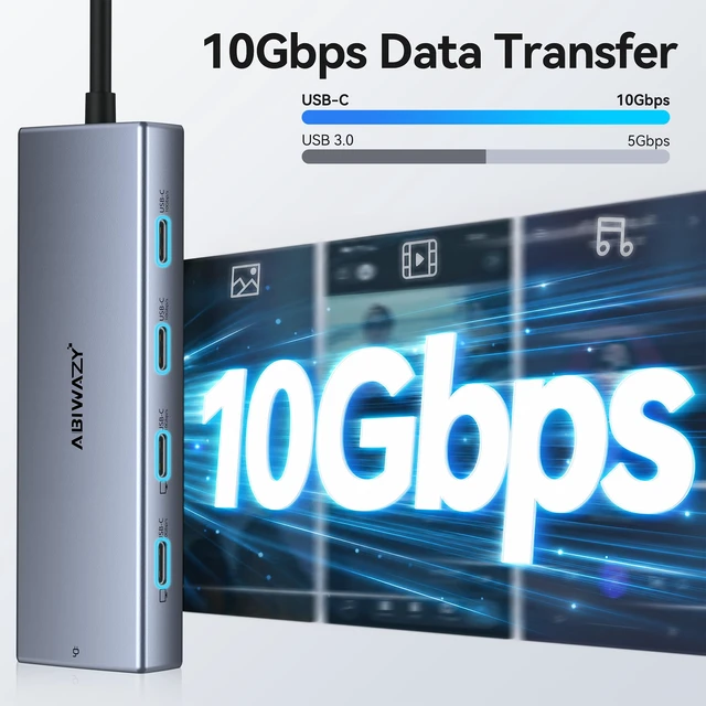 Alt view image 6 of 7 - 10Gbps USB C Hub, 5 Port USB C Splitter with 8K@30Hz USB-C Display Output | 2 USB-C Video Ports for Dual Monitor, 10Gbps USB-C Data and PD 100W Charging, USB C Adapter for Laptops and Type C Devices