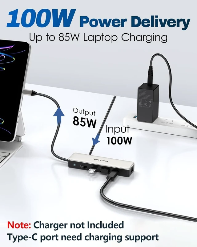 Alt view image 6 of 7 - USB C Hub 2.5G Ethernet, WAVLINK 10Gbps USB C Hub with 2.5Gb RJ45 Port | USB-C Hub Multiport Adapter 4K@120Hz HDMI, 3 * 10Gbps USB-A/C, PD 85W for MacBook Neo/Pro/Air, iPad, Acer, Dell, HP etc.