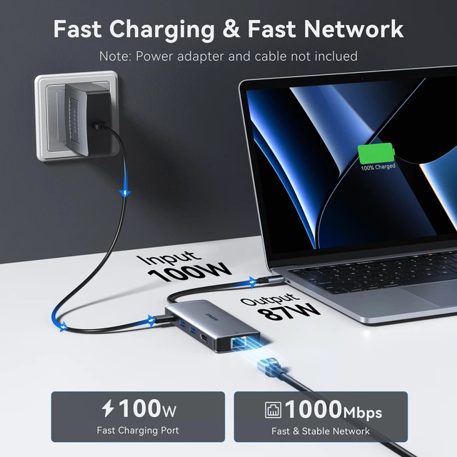 Alt view image 4 of 7 - USB C Hub Ethernet USB-C Adapters for MacBook Pro/Air with HDMI 4K@60Hz | Mac Dongle with USB Port, 10 IN 1 USBC to HDMI Adapter 4K, USB C to Ethernet, 100W PD, USB-C to SD/TF Card Reader Dongle Hub