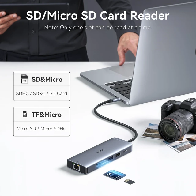 Alt view image 6 of 7 - USB C Hub Ethernet USB-C Adapters for MacBook Pro/Air with HDMI 4K@60Hz | Mac Dongle with USB Port, 10 IN 1 USBC to HDMI Adapter 4K, USB C to Ethernet, 100W PD, USB-C to SD/TF Card Reader Dongle Hub
