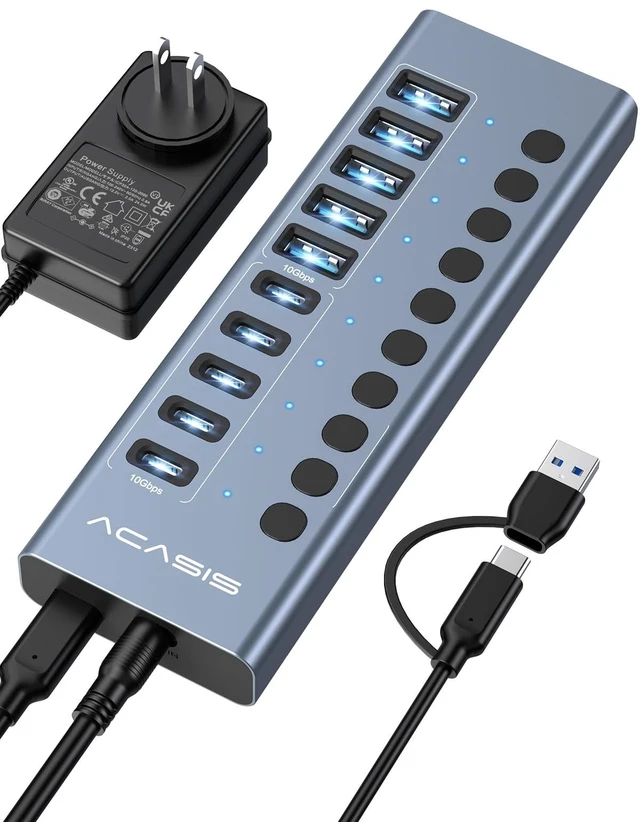 Main image of ACASIS 10 Ports Powered USB 3.2 Hub (5 USB-A 3.2 +5 USB-C 3.2), 10Gbps | Individual On/Off Switch for Each Port Aluminum Housing Better Heat Dissipation Plug & Play 48W Power Adapter
