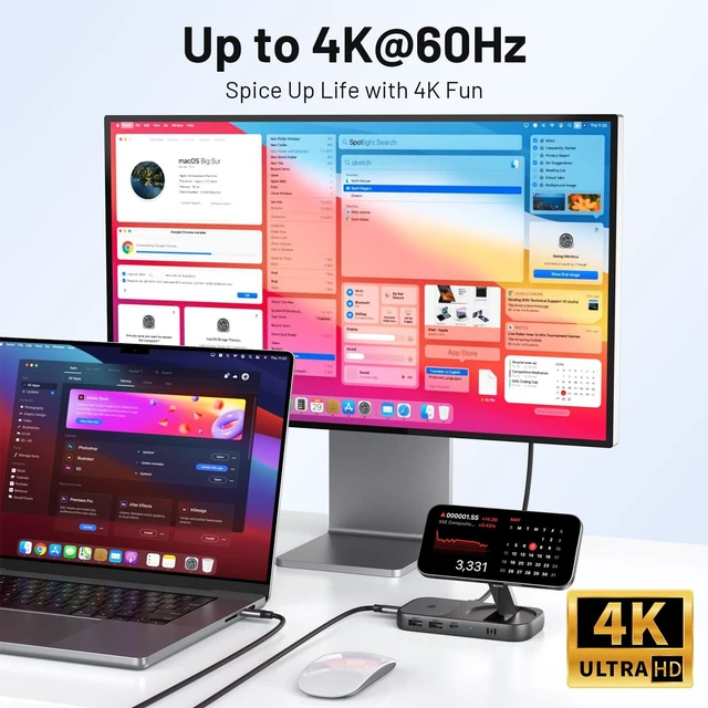 Alt view image 3 of 7 - Selore USB C Hub with Wireless Charging for MacBook: 4K@60Hz HDMI, 100W PD, 15W Qi2 + 5W Wireless, 10Gbps Ports, iPhone Mirroring Docking Station & Magsafe Stand, Space-Saving Desk Organizer