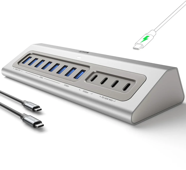 Main image of Gitfos Powered USB Hub, 15 in 1 USB 3.2 Hub, USB C Hub, 10Gbps, PD 100W | 2 USB C 45W Charge 8 USB-A 2 USB-C 65W Adapter 3.3FT Cable Aluminum Desktop USB Hub for PC,Mac,Mac Mini,iMac,iPad