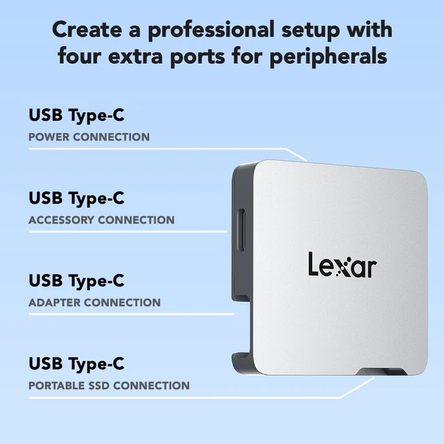 Alt view image 3 of 7 - Lexar Go Portable Hub, Four Type-C Ports, USB 3.2 Gen 2, Ultracompact | Compatible w/ Go Portable SSD, Smartphones, PC, Mac, Tablet, iPad, Cameras, Microphones, Power Banks, LPASL400-RNSNG