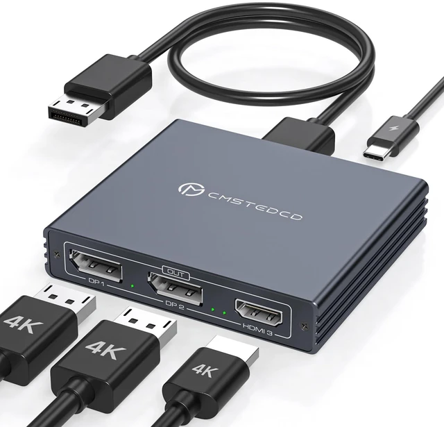 Main image of USB C to HDMI + Displayport Splitter 3 Monitors with 100W PD Charging Thunderbolt to HDMI DP Splitter 1 in 3 Out Multiple Monitors Extended Display Hub for Converter Compatible with Laptop, PC