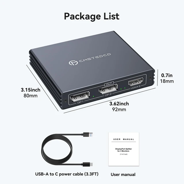 Alt view image 7 of 7 - USB C to HDMI + Displayport Splitter 3 Monitors with 100W PD Charging Thunderbolt to HDMI DP Splitter 1 in 3 Out Multiple Monitors Extended Display Hub for Converter Compatible with Laptop, PC