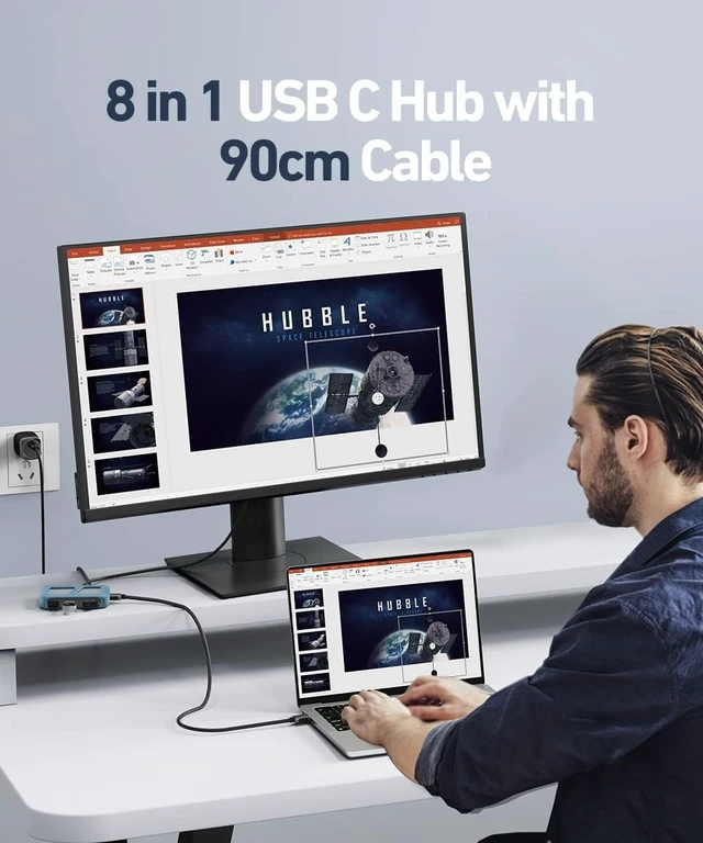 Alt view image 3 of 7 - uni USB C Hub,8-in-1 USB Type C Multiport Hub 4K @60Hz HDMI for Laptop,3FT | 1-Gbps LAN, 100W PD, 5 Gbps USB 3.0, Compatible with iPad Pro, MacBook Pro/Air, Dell XPS, Galaxy S24/S23