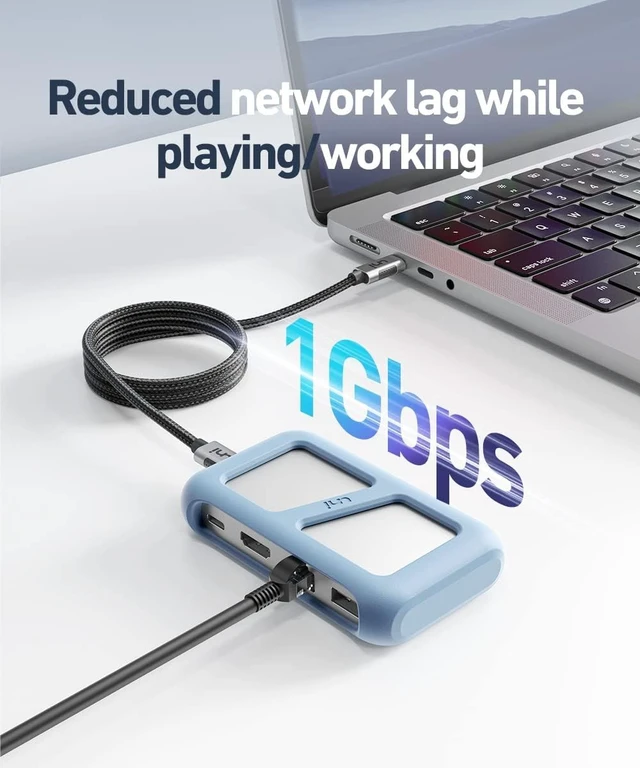 Alt view image 6 of 7 - uni USB C Hub,8-in-1 USB Type C Multiport Hub 4K @60Hz HDMI for Laptop,3FT | 1-Gbps LAN, 100W PD, 5 Gbps USB 3.0, Compatible with iPad Pro, MacBook Pro/Air, Dell XPS, Galaxy S24/S23