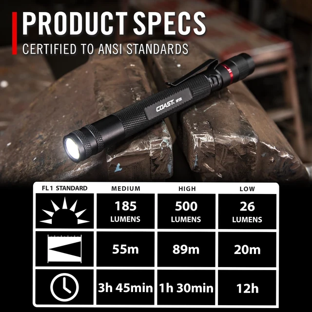 Alt view image 7 of 7 - Coast HP3R 500 Lumen Rechargeable LED Penlight with Twist Focus, Red