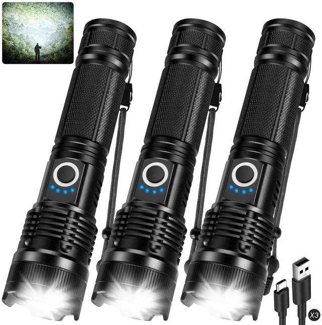 Main image of 3 Pack Rechargeable Flashlights High Lumens, 99000LM Super Bright LED Flash Light, Adjustable High Powered Flashlight with 5 Modes & USB Cable, Waterproof Handheld Flashlight for Home Camping Outdoor